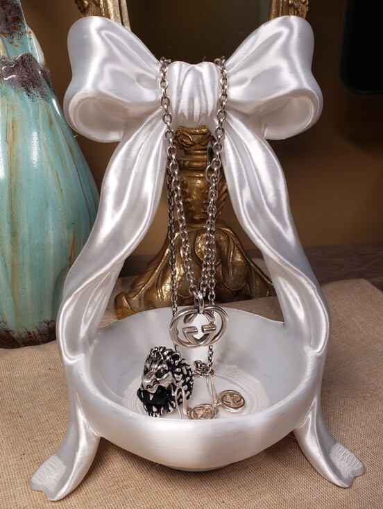 Hand Crafted Jewelry - HAND CRAFTED Large Draping Bow Jewelry Keepsake Trinket Holder